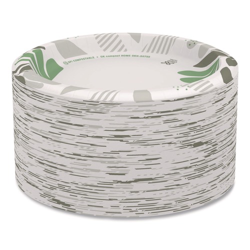 Bowls and Plates | Dixie SXP9PATH Pathways 8-1/2 in. Heavy-Weight Paper Plates - White/Green/Burgundy (125-Piece/Pack, 4 Packs/Carton) image number 0