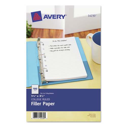 Office Jansan | Avery 14230 5.5 in. x 8.5 in. 7-Hole Side Punched College Rule Mini Size Binder Filler Paper (100/Pack) image number 0