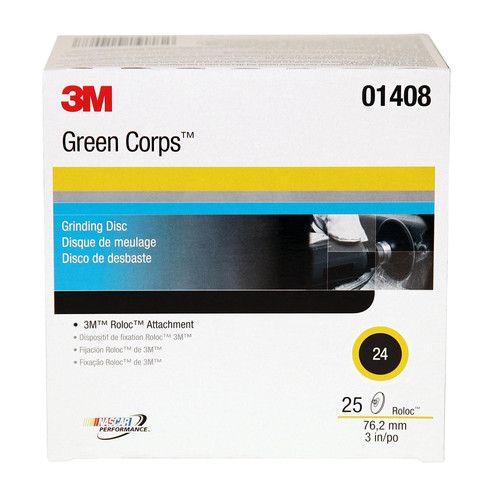 Grinding, Sanding, Polishing Accessories | 3M 1408 3 in. 24 Grade Green Corps Roloc Disc (25-Pack) image number 0