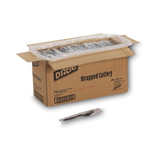 Office Jansan | Dixie PFH53C Individually Wrapped Heavyweight Plastic Forks - Black (1000/Carton) image number 0