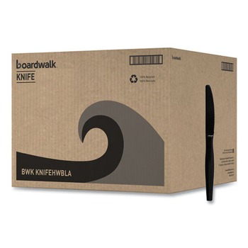 Boardwalk BWKKNIFEHWBLA Heavyweight Polystyrene Knife Cutlery - Black (1000/Carton)