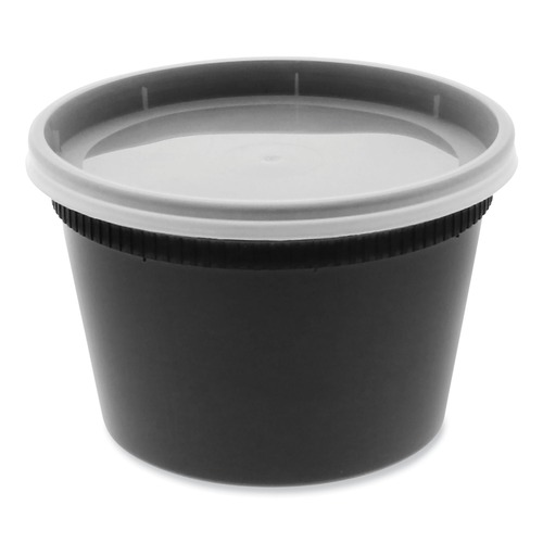 Pactiv Corp. YSD2516B 4.55 in. x 4.55 in. x 3.1 in. 16 oz. Newspring DELItainer Microwavable Plastic Container - Black/Clear (240/Carton)