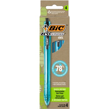 BIC Ecolutions Medium 1 mm Gel Pen - Black Ink/Blue Barrel (4/Pack)