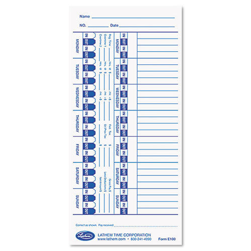 Office & Office Supplies | LZB E100 4 x 9 One Side Time Clock Cards for Lathem Time E Series (100/Pack) image number 0