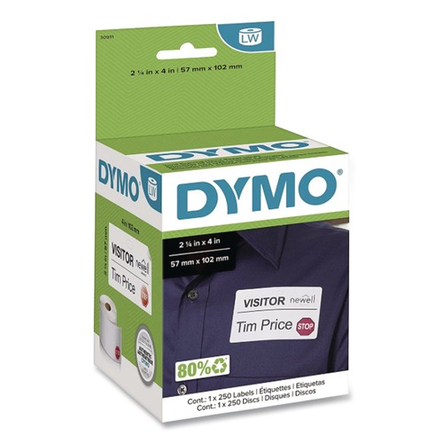 Office Jansan | DYMO 30911 2-1/4 in. x 4 in. Visitor Management Adhesive Time-Expiring Name Badges (250/Box) image number 0