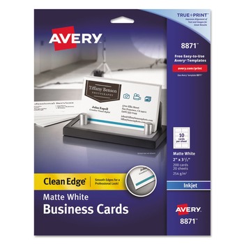 Avery 2 in. x 3.5 in. True Print Clean Edge Business Cards for Inkjet Printers - White (200 Cards, 10 Cards/Sheet, 20 Sheets/Pack)