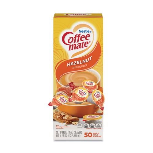 Just Launched | Coffee-Mate 11001207 0.38 oz Liquid Coffee Creamer Mini Cups - Hazelnut (50/Box) image number 0