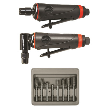 AIR TOOLS | Astro Pneumatic 219 Onyx 2-Piece Die Grinder Kit with 8-Piece Double Cut Carbide Rotary Burr Set