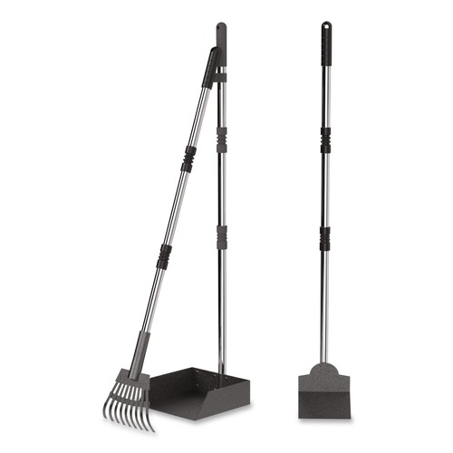 Trash & Waste Bins | Furloo FLO3 37.8 in. Length Dog Pooper Scooper Set with Heavy-Duty Metal Tray, Rake and Spade - Black/Silver image number 0