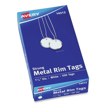 Avery 1.25 in. Diameter Heavyweight Stock Metal Rim Tags - White (500/Box)