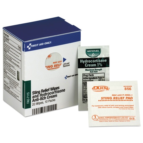First Aid | First Aid Only FAE-7115 10-Hydrocortisone Packs 20-Sting Relief Wipes Refill for SmartCompliance Cabinet image number 0