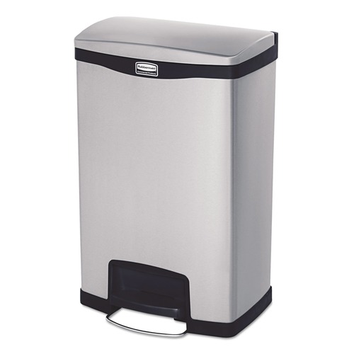 Trash & Waste Bins | Rubbermaid Commercial 1901992 Slim Jim Stainless Steel Step-On Container, Front Step Style, 13 Gal, Black image number 0
