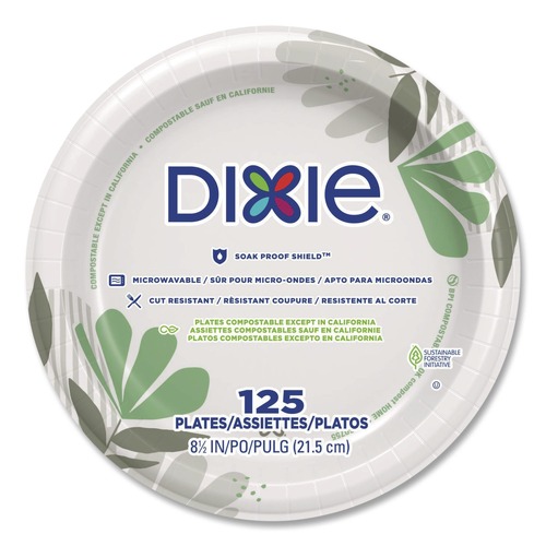Bowls and Plates | Dixie UX9PATH Pathways Soak-Proof Shield 8.5 in. Paper Plates - Green/Burgundy (125/Pack) image number 0