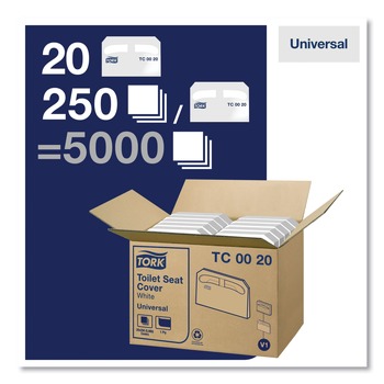 Tork TC0020 14.5 in. x 17 in. Half-Fold Paper Toilet Seat Cover - White (250/Pack, 20 Packs/Carton)