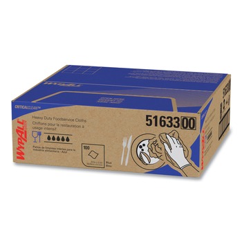 WypAll 100/Carton 12.5 in. x 23.5 in. Heavy-Duty Foodservice Cloths - Blue
