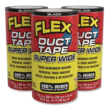 Flex Seal Products 7.5 in. x 20 ft. 39 mil Flex Super Wide Duct Tape - Black (3/Carton)