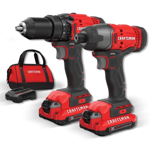 Combo Kits | Factory Reconditioned Craftsman CMCK200C2R 20V Variable Speed Lithium-Ion 1/2 in. Cordless Drill Driver and 1/4 in. Impact Driver Combo Kit with 2 Batteries (1.3 Ah) image number 0