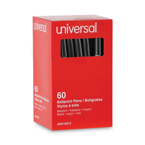  | Universal UNV15613 Medium 1 mm Black Ink Stick Ballpoint Pens (60/Pack) image number 0