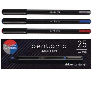 TOPS Fine 0.7 mm PENTONIC Stick Ballpoint Pen - Assorted Ink Colors/Black Barrel (25/Pack)