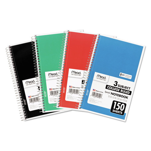 Office Jansan | Mead 06900 9.5 in. x 5.5 in. Sheets 3-Subject Medium/College Rule Spiral Notebook - Random Assorted Cover Color image number 0