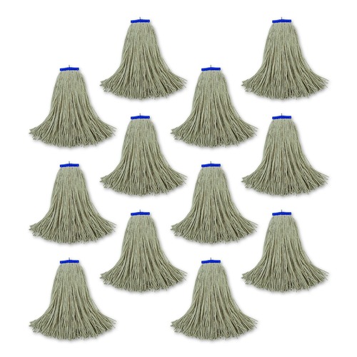 Mops | Boardwalk BWK724CCT 24 oz. Cut-End Lie-Flat Cotton Wet Mop Head - White (12/Carton) image number 0