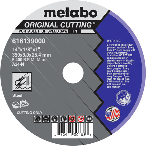 Grinding Sanding Polishing Accessories | Metabo 616139000 14 in. x 1/8 in. A24N Type 1 Cutting Wheel (10-Pack) image number 0