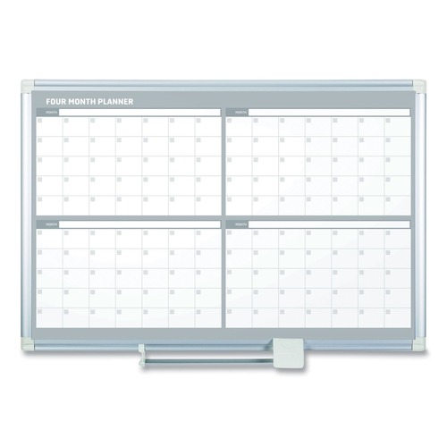 Office Jansan | MasterVision GA05105830 Four Month 48 in. x 36 in. Magnetic Dry Erase Calendar Board - White Surface, Silver Aluminum Frame image number 0
