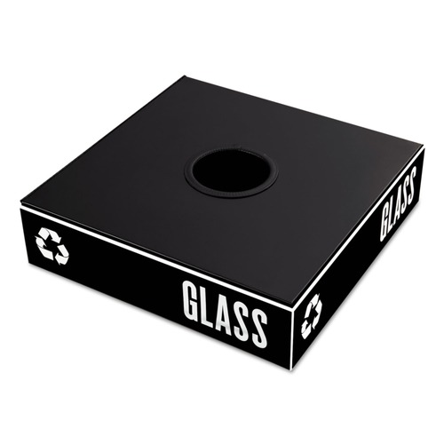 Food Trays, Containers, and Lids | Safco 2988BL 15.25 in. W x 15.25 in. D x 2 in. H Circular Opening Public Square Recycling Container Lid - Black image number 0