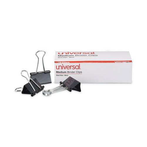 Mothers Day Sale! Save an Extra 10% off your order | Universal UNV10210 Binder Clips - Medium, Black/Silver (1 Dozen) image number 0