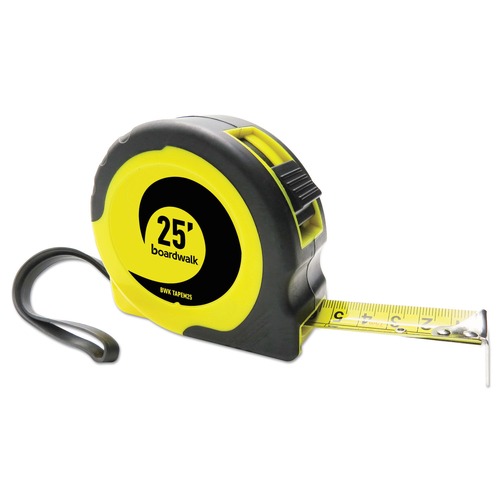 Tape Measures | Boardwalk BWKTAPEM25 Easy Grip 25 ft. 1/16 in. Graduation Tape Measure - Black/Yellow image number 0