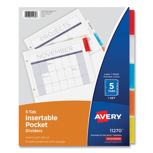 Office Jansan | Avery 11270 11.25 in. x 9.13 in. 5-Tab Insertable Dividers with Single Pockets - White (1-Set) image number 0