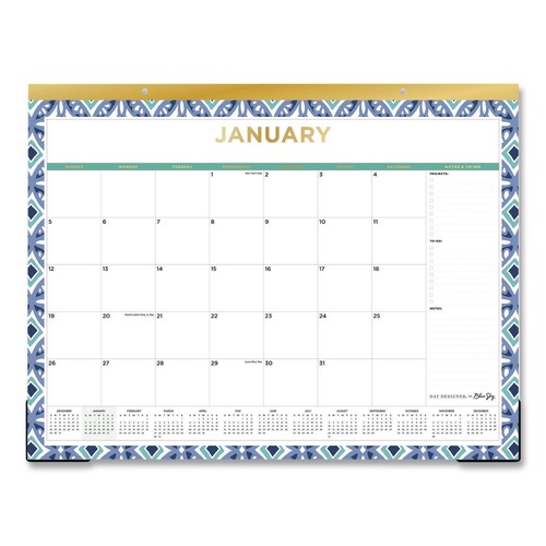 Calendars & Planners | Blue Sky 133694 22 in. x 17 in. 12-Month (Jan to Dec): 2026 Tile Monthly Desk Pad Calendar - Geometric Artwork, White/Blue/Green Sheets image number 0