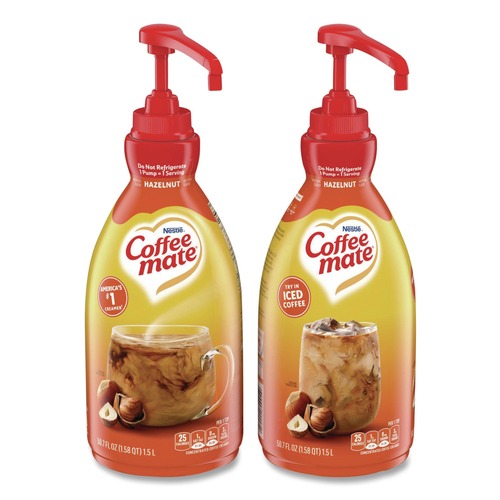 Office Jansan | Coffee-Mate 12039865 1.5 L Pump Bottle Liquid Coffee Creamer - Hazelnut (2/Carton) image number 0