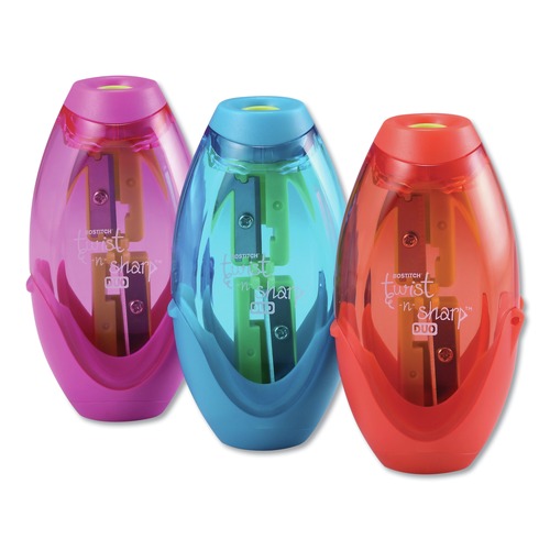 Pencils | Bostitch PS2-ASST 3.91 in. x 1.5 in. x 5.88 in. 2-Hole Twist-n-Sharp Pencil Sharpener - Randomly Assorted Colors (6/Pack) image number 0