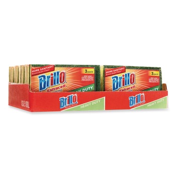Brillo Estracell 4.5 in. x 2.75 in. Heavy-Duty Scrub Sponge - Yellow/Green (8/Carton)