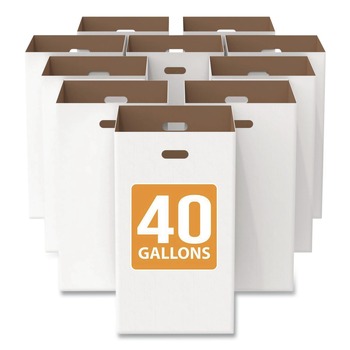 Gritt Commercial GRI52040G10 40 Gallon Corrugated Cardboard Trash Can and Recycling Container, White, 10/Carton