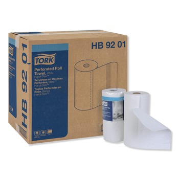 Tork HB9201 Handi-Size 2-Ply 11 in. x 6.75 in. Perforated Roll Towels - White (120/Roll, 30/Carton)