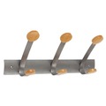 Office Jansan | Alba PMV3 45 lb Capacity 3-Peg Wooden Coat Hook Wall Rack - Brown/Silver image number 0