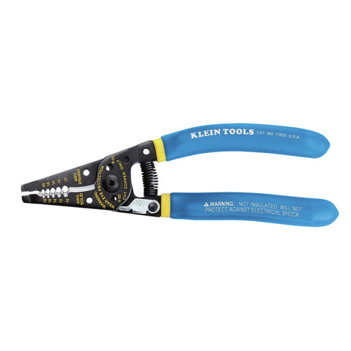 Cable and Wire Cutters | Klein Tools 11055 7.4 in. Solid and Stranded Copper Wire Stripper and Cutter - Blue/Yellow image number 0