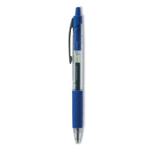 Mothers Day Sale! Save an Extra 10% off your order | Universal UNV39911 0.7 mm. Medium Comfort Grip Retractable Gel Pen - Blue Ink, Clear/Blue Barrel (36/Pack) image number 0