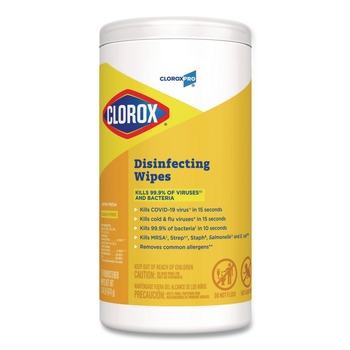 Clorox 1-Ply 7 in. x 8 in. Disinfecting Wipes - Lemon Fresh, White (75/Canister)
