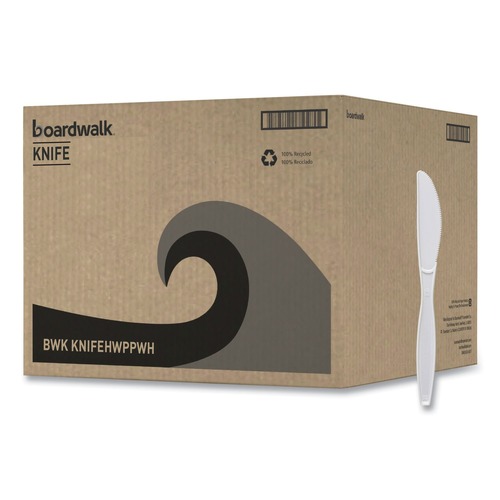 Cutlery | Boardwalk BWKKNIFEHWPPWH Heavyweight Polypropylene Knife Cutlery - White (1000/Carton) image number 0
