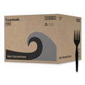 Cutlery | Boardwalk BWKFORKHWPSBIW Heavyweight Wrapped Polystyrene Plastic Fork Cutlery - Black (1000/Carton) image number 0