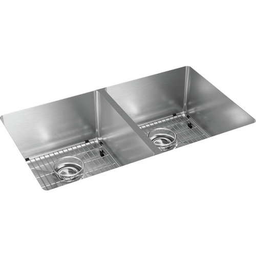Kitchen Sinks | Elkay ECTRU31179TC Crosstown Undermount 31-1/2 in. x 18-1/2 in. x 9 in. Equal Double Bowl Stainless Steel Sink Kit with (2) Deep Strainers image number 0