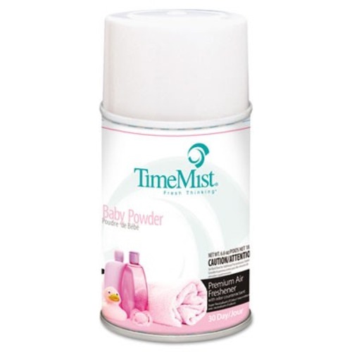 TimeMist 1042686 5.3 oz. Aerosol Premium Metered Air Freshener Refills - Baby Powder Scent (12/Carton) image number 0