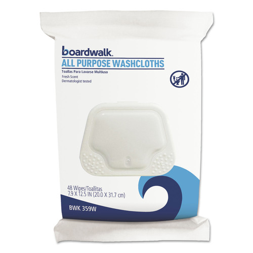 Tradesmen Day Sale | Boardwalk BWK459WPK 12-1/2 in. x 7-9/10 in. Premoistened Personal Washcloths - Fresh Scent (48/Pack) image number 0