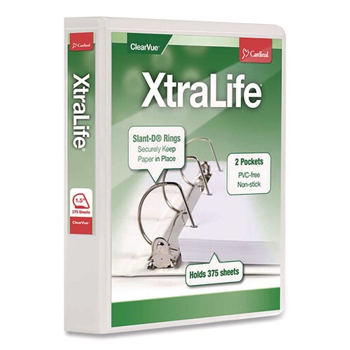Office Jansan | Cardinal 26310 Xtralife ClearVue 3 Rings 1-1/2 in. Cap 11 in. x 8-1/2 in. Non-Stick Locking Slant-D Ring Binder - White image number 0
