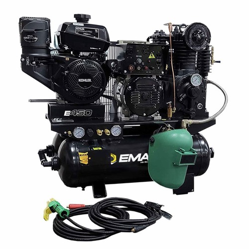 Stationary Air Compressors | EMAX EGES14020T 14 HP 20 Gallon KOHLER Command PRO CH440 Gas Engine Electric Start Industrial 2-Stage Inline Cast Iron Pump 3-in-1 Air Compressor/Generator/Welder image number 0