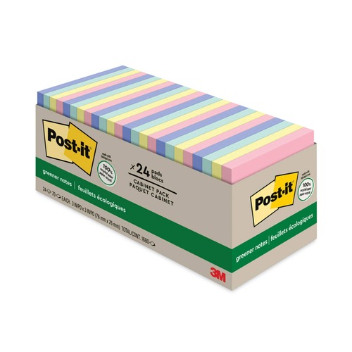 Office Jansan | Post-it Greener Notes 654R-24CP-AP 3 in. x 3 in. Original Recycled Note Pad - Sweet Sprinkles Collection Colors (24 Pads/Pack) image number 0