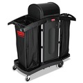 Cleaning Carts | Rubbermaid Commercial FG9T7800BLA High-Security 2-Shelf Housekeeping Cart - Black/Silver image number 0